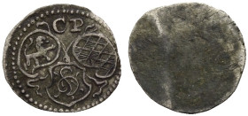 PFALZ-KURFÜRSTENTUM, LINIE ZU NEUBURG. 
KARL PHILIPP, 1716-1742. Pfennig o. J., einseitig, Mannheim. Drei Wappenschilde, darüber CP 0,21 g. Slg. Memm...