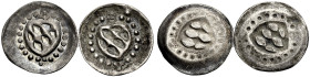 PFALZ-SIMMERN-SPONHEIM. 
STEPHAN, 1410-1453. Pfennig, einseitig, Wachenheim. Weckenschild, oben S, unten Kleeblatt, ein Stück mit zusätzlicher Perle ...