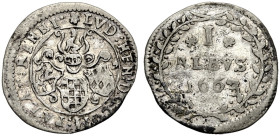 PFALZ-SIMMERN-SPONHEIM. 
LUDWIG HEINRICH MORITZ, 1658-1674. Albus 1663, Stromberg. Helm über 3 Schilden. Rv. Wert und Jahr zwischen Zweigen. 0,90 g. ...