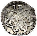 PFALZ-ZWEIBRÜCKEN-VELDENZ, PFALZGRAFSCHAFT. 
JOHANN I., 1569-1604 1569-1604. Pfennig, einseitig. 3 Wappenschilde im Perlkreis, darüber IP 0,23 g.
Sl...
