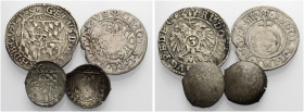PFALZ-VELDENZ, PFALZGRAFSCHAFT. 
GEORG JOHANN I., 1544-1592. Lot: Pfennig o. J. Monogramm GHP über Wappenschild, und 2 Kreuzer 1680. Dazu: GEORG GUST...