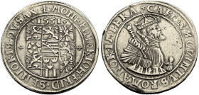 SACHSEN-ERNESTINISCHES GESAMTHAUS. 
DIE SÖHNE JOHANN FRIEDRICHS WÄHREND SEINER GEFANGENSCHAFT, 1547-1552. Taler 1551, Saalfeld. Wappen, MONE. FILIOR....