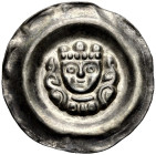 SCHONGAU, HERZOGLICH SCHWÄBISCHE MÜNZSTÄTTE. 
LUDWIG II. VON BAYERN, 1268-1294. Brakteat. Gekröntes Brustbild zwischen zwei Ranken. Steinh. 144, Gebh...