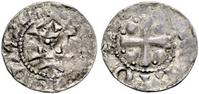 SPEYER, KÖNIGLICHE MÜNZSTÄTTE. 
OTTO II. oder III., 973-1002. Pfennig. Stilisierte Kirche, darin schrägliegendes Kreuz aus fünf miteinander verbunden...