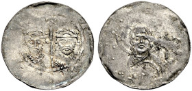 SPEYER, KÖNIGLICHE MÜNZSTÄTTE. 
KONRAD II. mit seinem Sohn HEINRICH III., 1024-1039. Pfennig. Die gekrönten bärtigen Brustbilder Konrads und Heinrich...