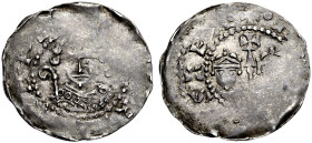 SPEYER, BISTUM. 
HEINRICH I. VON SCHARFENBERG, 1067-1073. Pfennig. Büste des Bischofs von vorn mit Krummstab, (+HEIN)RICVS EPS (Kürzungszeichen Wolfs...