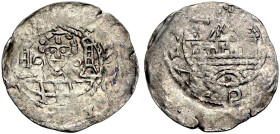 SPEYER, BISTUM. 
BRUNO VON SAARBRÜCKEN, 1107-1123. Pfennig. Büste des Bischofs mit Krummstab zwischen zwei Türmen auf Ruderboot, [///]RV[///] Rv. Kir...