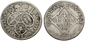SPEYER, BISTUM. 
DAMIAN AUGUST PHILIPP VON LIMBURG-STYRUM, 1770-1797. 5 Konv.-Kreuzer 1772, Mannheim. Gekröntes dreiteiliges Wappen Speyer, Weißenbur...