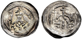 STOLLHOFEN, MZST. DER ABTEI SCHWARZACH. 
Pfennig, nach 1275. Brustbild des Abtes n. l. mit Lockenfrisur, einen Schlüssel und ein Buch haltend. Rv. Ku...