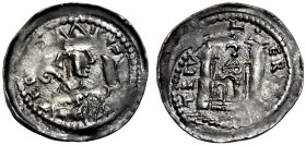 TRIER, ERZBISTUM UND KURFÜRSTENTUM. 
DIETRICH II. VON WIED, 1212-1242. Pfennig. Mitriertes Brustbild n. r. mit Krummstab und Buch, TEO[DER]-ICVS Rv. ...
