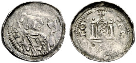 TRIER, ERZBISTUM UND KURFÜRSTENTUM. 
ARNOLD II. VON ISENBURG, 1242-1259. Pfennig. Mitriertes Brustbild n. r. mit Krummstab und Buch, ARN(…) Rv. Kirch...
