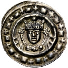 ULM, KÖNIGLICHE MÜNZSTÄTTE. 
FRIEDRICH II., 1215-1250. Brakteat um 1235. Gekröntes geflügeltes Brustbild mit einem kleinen Kreuz auf der Brust, beide...