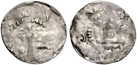 WORMS, KÖNIGLICHE MÜNZSTÄTTE. 
HEINRICH II., 1002-1024. Pfennig. Kreuz mit Mondsichel und Kugel in einem Winkel und je einer Kugel in den anderen. Rv...