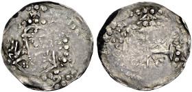 WORMS, BISCHÖFLICHE MÜNZSTÄTTE. 
BURKHARD II., 1120-1149. Pfennig. Mitrierte Büste von vorn mit segnender Hand und nach außen gewendetem Krummstab. R...