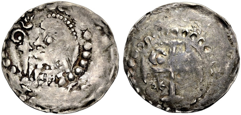 WORMS, BISCHÖFLICHE MÜNZSTÄTTE. 
BURKHARD II., 1120-1149. Pfennig. Brustbild de...