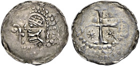 WORMS, BISCHÖFLICHE MÜNZSTÄTTE. 
BURKHARD II., 1120-1149. Pfennig. Brustbild des Bischofs n. l. mit nach außen gewendetem Krummstab, rechts hinter de...