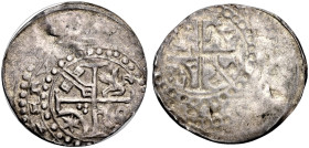 WORMS, BISCHÖFLICHE MÜNZSTÄTTE. 
HEINRICH I., 1192-1195. Halbbrakteat. In den Winkeln eines Kreuzes zwei Lindwürmer, Mondsichel mit Stern und drei Pu...