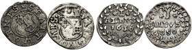WORMS, STADT. 
Albus 1650 und 1656. Stadtschild. Rv. Wert und Jahr im Kranz. Joseph 402 und 408. 2 Stück.
Sehr schön
