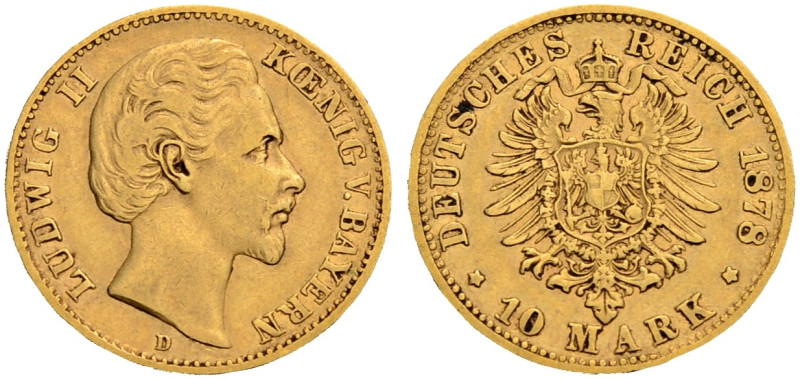 BAYERN, KÖNIGREICH. 
LUDWIG II., 1864-1886. 10 Mark 1878 D. J. 196.
Noch sehr ...