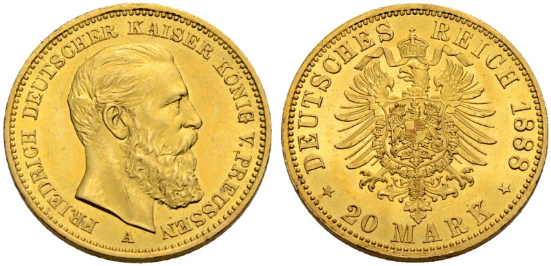 PREUSSEN, KÖNIGREICH. 
FRIEDRICH III., 1888. 20 Mark 1888 A. J. 248.
Vorzüglic...