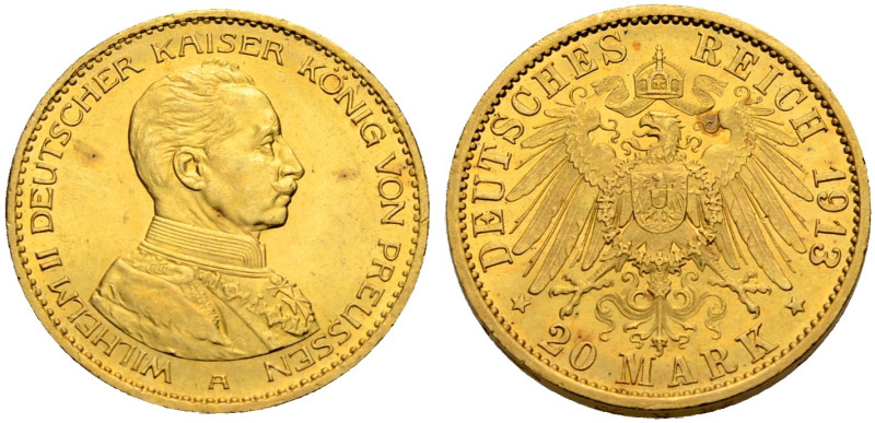 PREUSSEN, KÖNIGREICH. 
WILHELM II., 1888-1918. 20 Mark 1913 A, Kaiser in Unifor...
