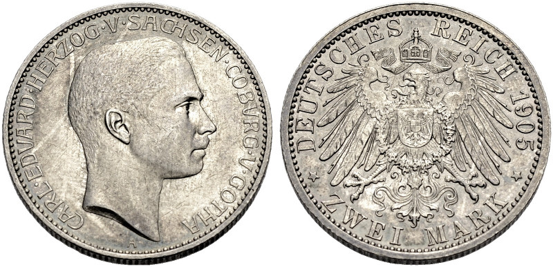 SACHSEN-COBURG UND GOTHA, HERZOGTÜMER. 
CARL EDUARD, 1900-1918. 2 Mark 1905 A. ...