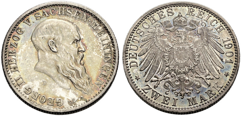 SACHSEN-MEININGEN, HERZOGTUM. 
GEORG II., 1866-1914. 2 Mark 1901 D zum 75. Gebu...
