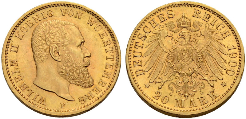 WÜRTTEMBERG, KÖNIGREICH. 
WILHELM II., 1891-1918. 20 Mark 1900 F. J. 296.
Vorz...