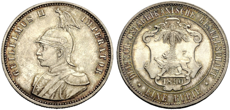 DEUTSCH OSTAFRIKA. 
Rupie 1890. Brustbild Wilhelms II. n. l. in Kürassierunifor...