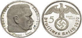 DRITTES REICH. 
5 Reichsmark 1939 F, Hindenburg. J. 367.
Polierte Platte