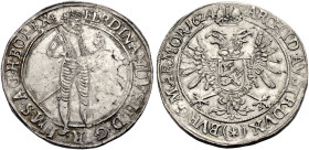 . 
FERDINAND II., 1619-1637. Taler 1624, Kuttenberg, Mzm. Sebastian Hölzl. Stehender Kaiser. Rv. GekrönterDoppeladler.Her.509,Diet.720,Voglh.143,Dav....
