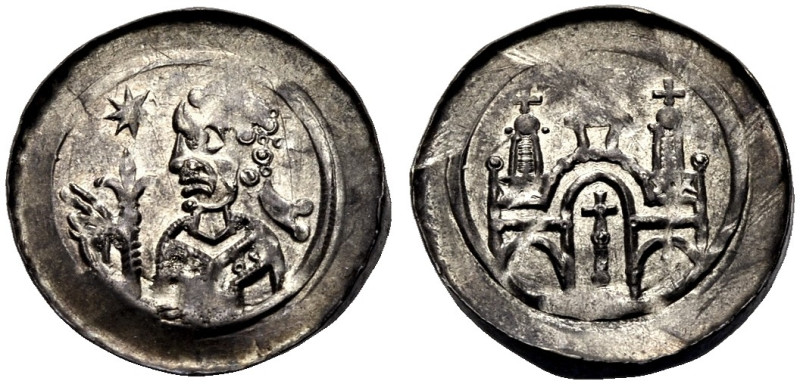 ELSASS-SELZ, ABTEI. 
Pfennig, vor 1190. Brustbild des Abtes n. l. mit Lockenfri...