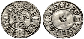 GROSSBRITANNIEN. 
AETHELRED II, 978-1016. Penny, last small cross type, Norwich, Mzm. Leofwine. Diademierte Büste l., +AEDELRAED REX ANG Rv. Kleines ...