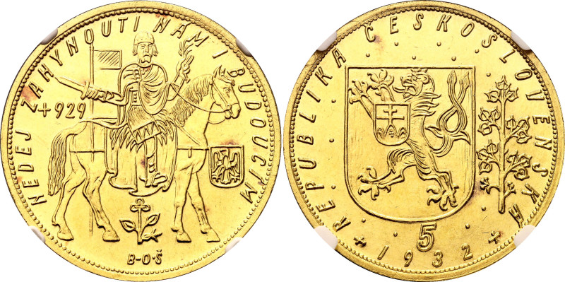 Czechoslovakia 5 Dukat 1932 NGC MS62
KM# 13, N# 19978; Gold (.986) 17.45 g.; Mi...