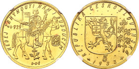 Czechoslovakia 5 Dukat 1932 NGC MS62
KM# 13, N# 19978; Gold (.986) 17.45 g.; Mintage 1037 pcs in Kremnitz; J. Benda, O. Španiel, Kremnica, Svatovácla...