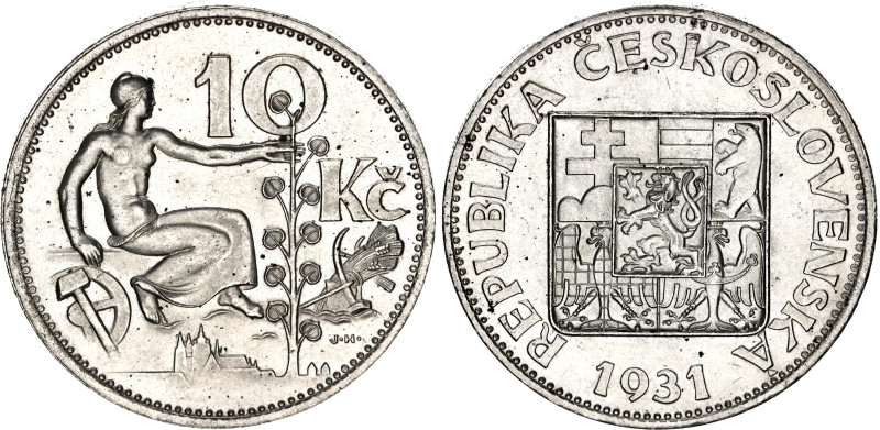 Czechoslovakia 10 Korun 1931
KM# 15, N# 7797; Silver; UNC with minor hairlines ...