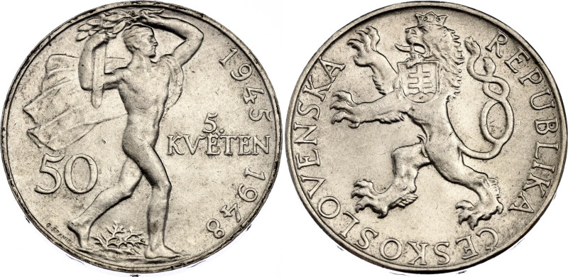 Czechoslovakia 50 Korun 1948
KM# 25, N# 12635; Silver; 3rd Anniversary of the P...