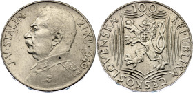 Czechoslovakia 100 Korun 1949
KM# 30, N# 17467; Silver; 70th Birthday - Josef V. Stalin; UNC
