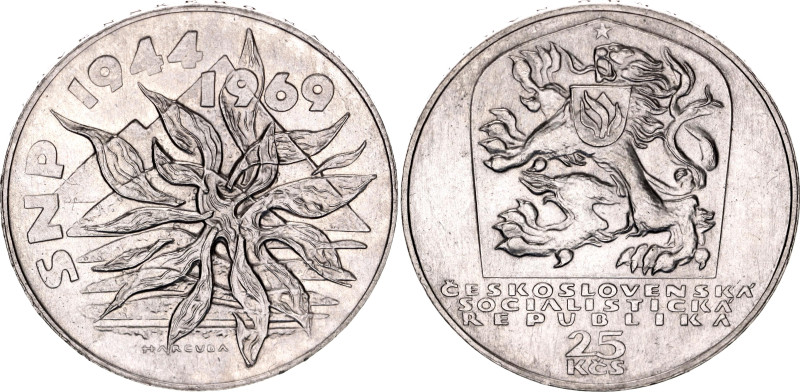 Czechoslovakia 25 Korun 1969
KM# 67; Silver 15.96 g.; 25th Anniversary - 1944 S...