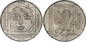 Czechoslovakia 25 Korun 1970
KM# 68, N# 32042; Silver; 50th Anniversary - Slovak National Theater; Mintage: 45000 pcs. (5041 pcs. melted); UNC; Toned