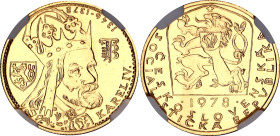 Czechoslovakia 1 Dukat 1978 NGC MS65
X# M28, N# 47054; Gold (0.999) 3.49 g., 21 mm.; 600th Anniversary of Charles IV Death; Mintage 15106 pcs.