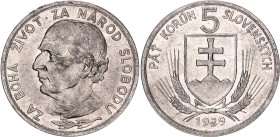 Slovakia 5 Korun 1939
KM# 2, N# 6192; Nickel; Andrej Hlinka; AUNC