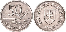 Slovakia 50 Halierov 1940 Key Date
KM# 5, Schön# 4, N# 9874; Copper-Nickel; AUNC