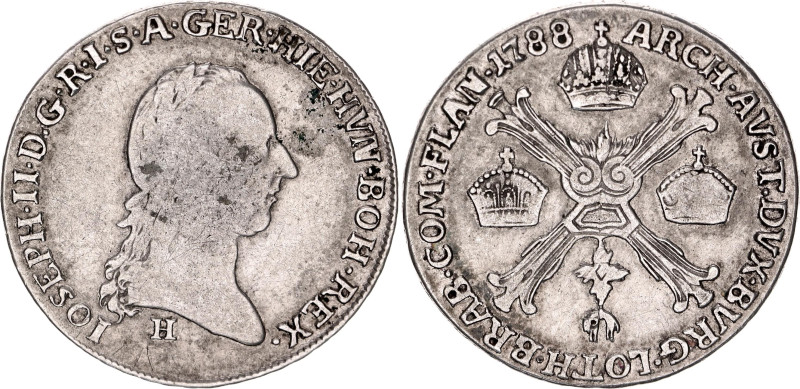 Austrian Netherlands 1/4 Kronenthaler 1788 H
KM# 38, N# 26307; Silver; Joseph I...