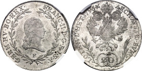 Austria 20 Kreuzer 1796 F NGC MS64 Top Pop
KM# 2139, N# 22610; Silver; Franz II; With full mint luster