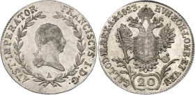 Austria 20 Kreuzer 1823 A
KM# 2143, Adamo# C32, N# 19931; Silver; Franz I; Vienna Mint; XF-AUNC