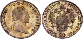 Austria 20 Kreuzer 1832 A
KM# 2147, N# 14712; Silver; Franz I; Vienna Mint; XF/AUNC with full mint luster & nice toning