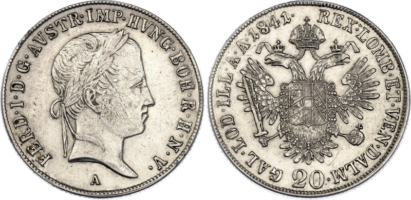 Austria 20 Kreuzer 1841 A
KM# 2208, Adamo# D7, N# 18459; Silver; Ferdinand I; V...