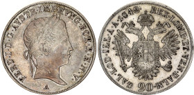 Austria 20 Kreuzer 1842 A
KM# 2208, Adamo# D7, N# 18459; Silver; Ferdinand I; Vienna Mint; UNC with nice toning