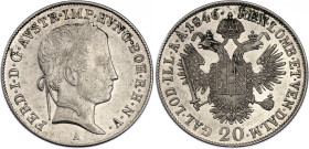 Austria 20 Kreuzer 1846 A
KM# 2208, N# 18459; Silver; Ferdinand I; Vienna Mint; UNC with minor hairlines